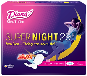 Combo 2 Băng Vệ Sinh Diana Super Night Có Cánh 29cm (Gói 4 Miếng)