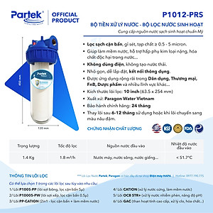 Bộ Lọc Thô PARTEK P1012-PRS 10 inch Cao Cấp Công Nghệ Mỹ Chuẩn NSF - Hàng Chính Hãng - (Cốc Lọc Sinh Hoạt 10in, Lọc Nước Đầu Nguồn, Tiền Xử Lý Nước Sinh Hoạt, Sediment Filter, Pre-treatment 5 micron, P1012PRS P1005-PP PP-CATION)