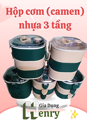 Hộp cơm (camen) nhựa 3 tầng tiện lợi đem đi làm, đi học (màu ngẫu nhiên) - Chính hãng Henrysa