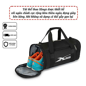Túi Trống Đen Cao Cấp Thời Trang Xbags Xb 6001 – Ngăn Rộng, Ngăn Giày Riêng, Dây Đeo Êm Ái, Tiện Lợi Cho Du Lịch, Gym, Yoga!