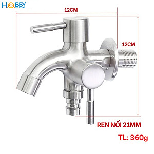 Vòi củ sen lạnh đa năng 2 đầu xả Inox 304 ren 21 Hobby home decor CS1
