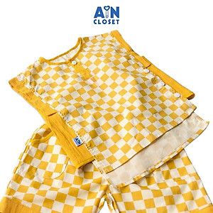 Bộ quần áo ngắn unisex họa tiết Caro vàng cotton - AICDBT4VX6RE - AIN Closet