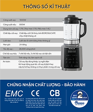 Máy Xay Nấu Sữa Hạt Đa Năng BlueStone BLB-6038 - Công suất 1000W - 7 chương trình nấu - Hàng chính hãng 