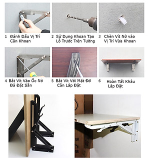 Bộ Giá Đỡ Ke Bàn Gấp Treo Tường KUNBE, Bản Lề Gập Thông Minh Tiết Kiệm Không Gian, Chịu Tải Tốt