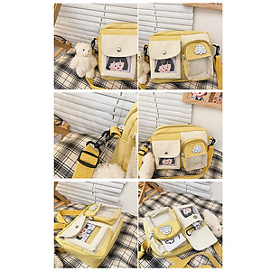 Túi đeo chéo nữ đi chơi, túi xách nữ đeo vai messenger kèm huy hiệu hoạt hình dễ thương IDIGO FF6 - 2017