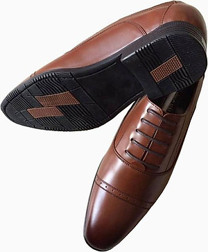 Giày tây nam Trường Hải da bò cao cấp nâu cao 4cm đế cao su GT447