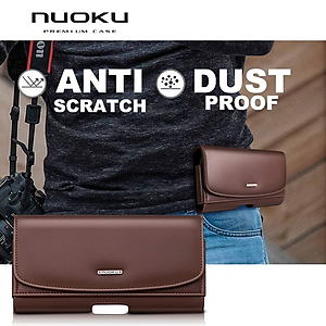 Case bao da đeo nịt da thật cho iPhone 11 12 13 14 Pro Max / 14 Plus / Note 20 / S22 / S23 ultra và các dòng máy từ 6.7 inch trở xuống hiệu HOTCASE Nuoku Elegant and Royal phiên bản đeo thắt lưng - có ngăn đựng thẻ, nắp gập hít nam châm  - Hàng nhập khẩu