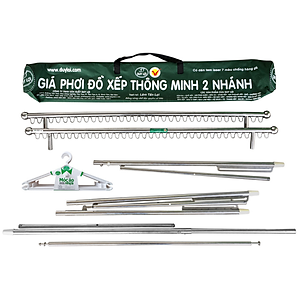 GIÁ PHƠI ĐỒ 2 NHÁNH DUY LỢI INOX - TẶNG 10 MÓC ÁO KÉP NHỰA CAO CẤP DUY LỢI