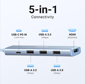 Cáp chuyển USB-C sang HDMI + PD 100W + 3 x USB 3.0 Ugreen 35581 - Hàng chính hãng