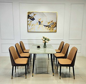 Bộ bàn ăn mặt mặt đá Ceramic bóng kết hợp 4 ghế 6 ghế 8 ghế Monet