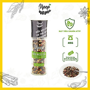 Tiêu Ngũ Sắc Hạt Tự Nhiên Cối Xay Vipep Hũ Thủy Tinh 45g