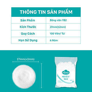 Combo 05 Gói 100 Bông Gòn Viên Tròn Y Tế NIVA Yb2 Đường Kính 27mm Nhét Tai Cho Phụ Nữ Sau Sinh