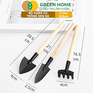 Dụng Cụ Làm Vườn Greenhome, 3 Món Gồm Xẻng Xúc Đất, Cào , Mini, Cán Gỗ, Tiện Lợi, Dễ Sử Dụng, Trồng Sen Đá, Tiểu Cảnh
