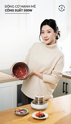 Máy Xay Thịt Haatz HMG168 (CIM382) - Cối inox 2,5L Cối Thủy Tinh 0,6L - 500W Kèm Phụ Kiện Đánh Ruốc - Hàng Chính Hãng Bảo Hành 2 Năm