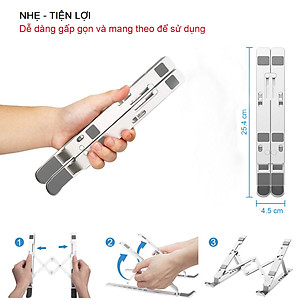 Giá Đỡ Laptop Hợp Kim Nhôm Cao Cấp Có Thể Gấp Gọn - Đế Tản Nhiệt Laptop - Macbook, Máy Tính Xách Tay - 07 Vị Trí Điều Chỉnh Góc Độ - Hàng Chính Hãng - VinBuy