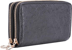 Ví Nữ Da Đà Điểu Khóa Huy Hoàng HT3440 (11 x 22 cm) - Đen