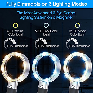 Kính lúp cầm tay đọc sách cao cấp Magnipros MP-9896 (10x, có đèn led 3 chế độ màu) - Hàng chính hãng