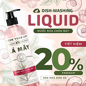 NƯỚC RỬA CHÉN BÁT (KHÔNG ĐẬM ĐẶC) TÍA TÔ & ANH ĐÀO LÁ MÂY 500 mL