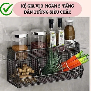 Giỏ Đựng Hành Tỏi Dán Tường, Kệ Đựng Gia Vị 3 Ngăn 2 Tầng Gắn Tường Nhà Bếp Tiện Lợi Bằng Thép - Kèm Miếng Dán - Hàng Chính Hãng MINIIN