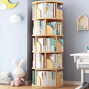Kệ sách 4-5 tầng giá sách giá đỡ sàn sáng tạo xoay 360 độ giá sách bằng gỗ cho trẻ em sử dụng tại nhà