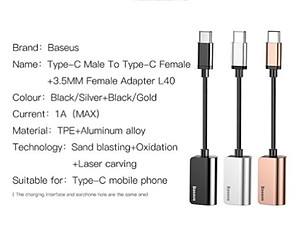 Đầu chuyển Type C sang Audio 3.5mm & Type C Baseus L40 (12cm Type C Male to Type C Female + 3.5mm Female Adapter) - hàng chính hãng