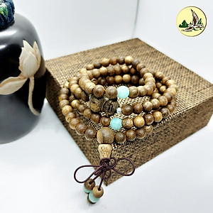 Vòng Tay Phong Thủy Trầm Hương Chuỗi Tràng 108 Hạt 6 Li Charm Ngẫu Nhiên Phối Đá Đeo Tay Mệnh Kim Mộc Thủy Hỏa Thổ