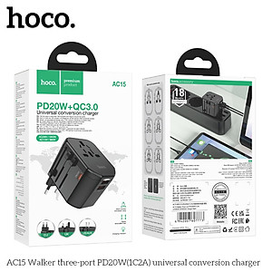 Ổ cắm du lịch nhật bản, quốc tế, đa năng sạc nhanh 20W có 1 ổ cắm + 2 cổng USB + 1 cổng typeC, 4 chân cắm US - UK - EU - AUS AC15 - Hàng chính hãng