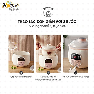 Nồi Nấu Chậm 0,8L Bear SUBE001 Đa Năng Nấu Cháo, Chưng Yến Bản Quốc Tế - Hàng Chính Hãng