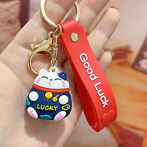 Móc Khoá Mèo Thần Tài Lucky May Mắn Nhiều Màu Sắc Có Dây Treo Silicon - HENRYSA