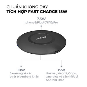 Đế sạc không dây Energizer 15W kèm cáp MicroUSB - WCP105BK - Hàng chính hãng