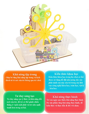 Đồ Chơi Khoa Học Tự Làm, Đồ Chơi Lắp Ghép STEM, Đồ Chơi Gỗ Cao Cấp Khoa Học Tự Làm DIY Wood Steam Máy Thổi Bong Bóng Tự Động