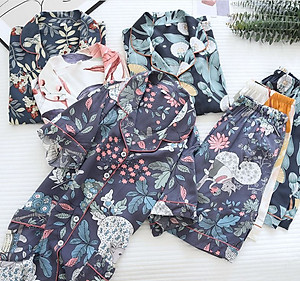 Bộ Đồ Pijama Nữ Cao Cấp Azuno BN0045 Mặc Nhà Ngắn Tay Chất Liệu Cotton Lụa Mặc Mùa Hè Rất Mát