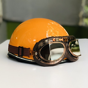 Mũ bảo hiểm xe máy 1/2 RONA haly viền bạc kèm kính phi công viền đồng cao cấp chính hãng