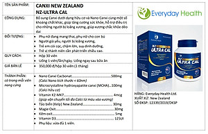 Viên uống canxi hữu cơ nhập khẩu chính hãng New Zealand Canxi Nano NZ ULTRA CAL (30 viên) giúp giảm nguy cơ loãng xương, giúp xương chắc khỏe, phát triển chiều cao