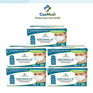 COMBO 5 HỘP Khẩu trang y tế CAEMEDI 3 lớp TRẮNG Cao cấp, kháng khuẩn, lọc bụi bẩn đạt chuẩn BFE, FDA xuất khẩu Hoa Kỳ - Hộp 50 cái
