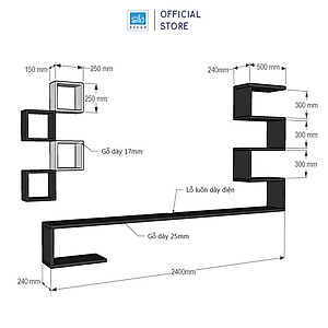 Kệ Tivi Treo Tường Phòng Khách Hiện Đại Gồm Khối Zic Zac Và 4 Ô Vuông SIB Decor BST89