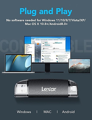 Đầu đọc thẻ nhớ Lexar RW310X Dual-Slot SD / MicroSD USB 3.2 Type-C và Type-A, tốc độ đọc 170Mb/s - Hàng chính hãng BH 12 tháng