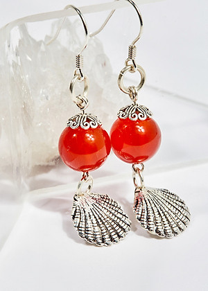 Bông tai đá mã não đỏ charm vỏ sò 10mm mệnh hỏa , thổ - Ngọc Quý Gemstones