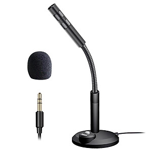 USB/3.5mm Computer Microphone, Plug & Play Desktop Omnidirectional Condenser PC Laptop Mic, with Independent Switch for Voice/Video Chat Conference