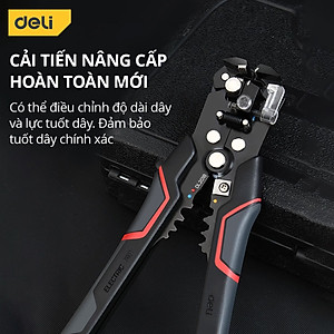 Kìm Tuốt Dây Điện Bấm Cos Đa Năng Deli Chất Liệu Thép Cao Cấp Điều Chỉnh Lực Tuốt Dây Dễ Dàng DL2018