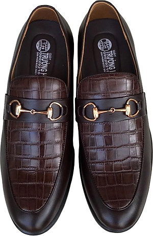 Giày tây nam Trường  Hải da bò dập vân cá sấu màu nâu  cao cấp đế cao 4cm GT210