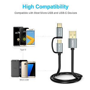 Bộ 2 Dây cáp sạc nhanh 2 in 1 Type-C và Micro USB dài 120CM hiệu CHOETECH MIX00021 (sạc nhanh 3A, sạc nhiều thiết bị, chip sạc thông minh, 1 dây lò xo & 1 dây thẳng) - Hàng chính hãng