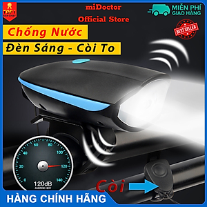 Đèn xe đạp thể thao miDoctor siêu sáng có còi pin sạc usb led T6 chống nước - Đèn còi xe đạp có 3 chế độ sáng còi to - Chính hãng miDoctor