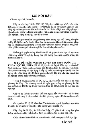 Sách 30 Bộ Đề Trắc Nghiệm Luyện Thi THPTQG 2019 - Khoa Học Tự Nhiên (Vật Lí - Hóa Học - Sinh Học)