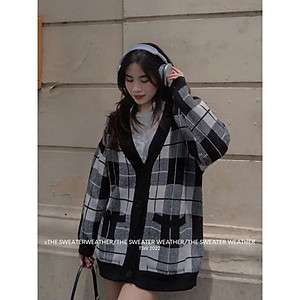 Áo khoác cardigan len kẻ ô Phong cách Hàn của giới trẻ