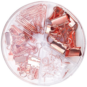 Bộ phụ kiện Deli - Set ghim vòng + ghim mũ + kẹp bướm - Mạ vàng hồng - 1 hộp - 78553