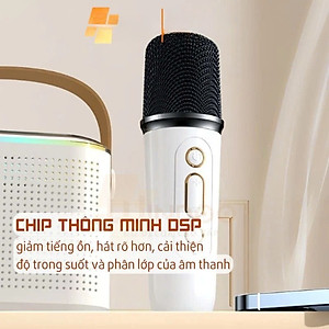 Loa Bluetooth mini kèm 2 micro hát karaoke không dây - Mic hát karaoke âm thanh chất lượng lọc âm khử nhiễu LED RGB - Hàng Nhập Khẩu