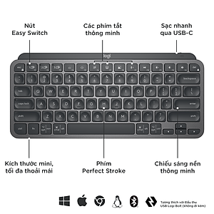 Bàn phím không dây Bluetooth Logitech MX Keys Mini - Hàng Chính Hãng