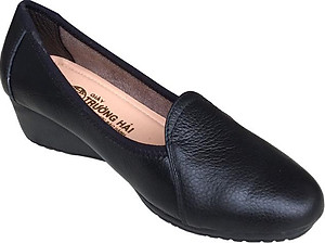 [HÌNH ẢNH THẬT] Giày đế xuồng nữ Trường Hải 3cm trơn đen da bò cao cấp mềm mại không bong tróc đế cao chống mòn không trơn DX0845