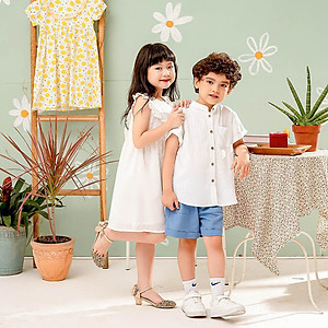 Áo sơ mi bé trai trắng cổ Tàu chất linen đũi mềm mịn mát hè thu MamLa